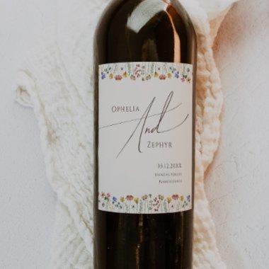 Colorful Wildflower | Beige Wedding Wine Label