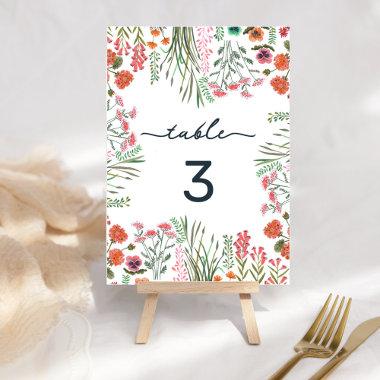 Colorful Wildflower Bridal Shower Table Number