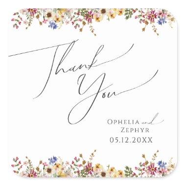 Colorful Wildflower | Meadow Wedding Thank You Square Sticker