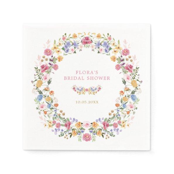 Colorful Wildflower Wreath Bridal Shower Napkins