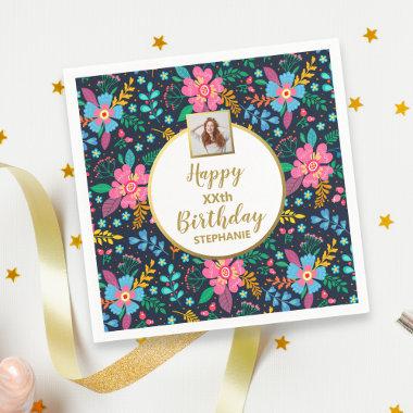 Colorful Wildflowers Any Age Custom Photo Birthday Napkins