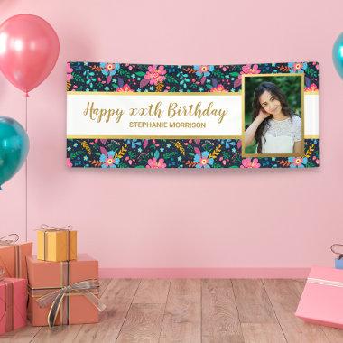Colorful Wildflowers, Any Age, Your Photo Birthday Banner
