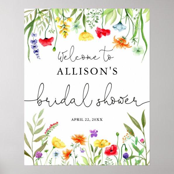 Colorful wildflowers bridal shower welcome sign