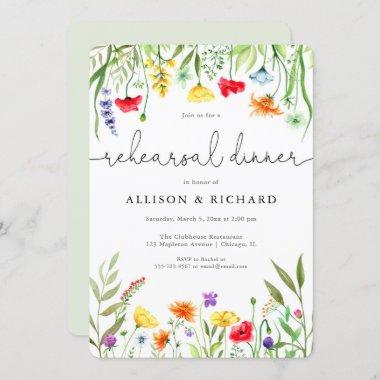 Colorful wildflowers spring rehearsal dinner Invitations