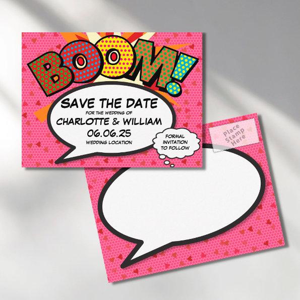 Comic Book Pop Art BOOM Save the Date Announcement PostInvitations