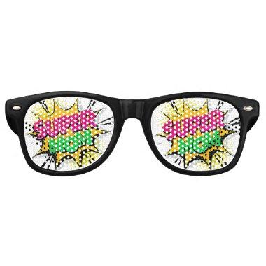 Comic Pop Art Purple Green Yellow SUPER MOM Funny Retro Sunglasses