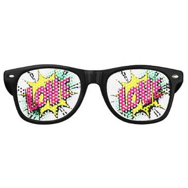 Comic Pop Art Purple Yellow LOVE Novelty Fun Joke Retro Sunglasses