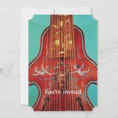 CONCERT MUSIC,WEDDING,Red Blue Turquoise Lirone Invitations