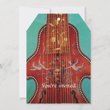 CONCERT MUSIC,WEDDING,Red Blue Turquoise Lyrone Invitations