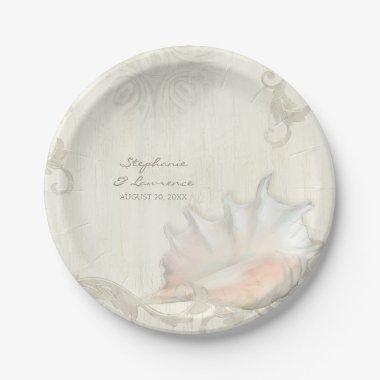 Conch Shell Coastal Beach Wedding Reception Decor Paper Plates