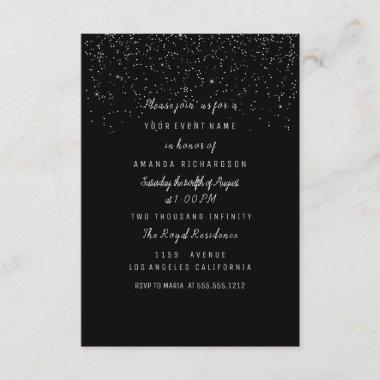 Confetti Black Bridal Shower Birthday 16th Invitations