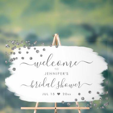 Confetti  Welcome Silver White Acrylic Sign