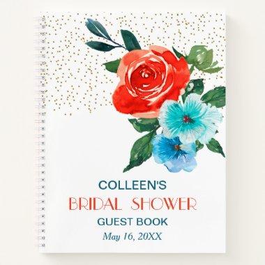 Confetti Coral and Aqua Floral Bridal Shower Guest Notebook