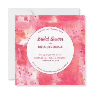 Confetti Modern Pink Watercolor Bridal Shower Invitations