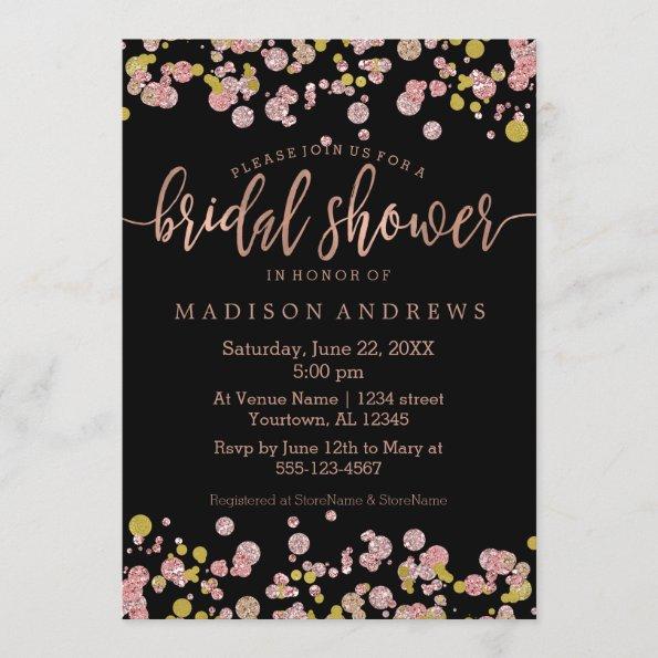 Confetti Rose Gold Bridal Shower Invitations