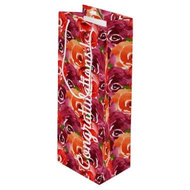 Congratulations Bright Watercolor Flowers Wine Gift Bag