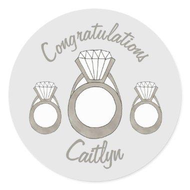 Congratulations Diamond Ring Bridal Shower Wedding Classic Round Sticker