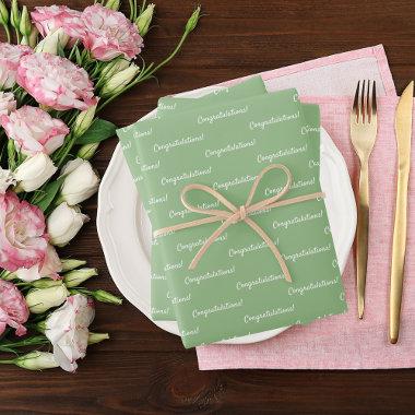 Congratulations sage green white wrapping paper sheets