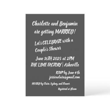 Contemporary Brush Lettering Trendy Couples Shower Invitations