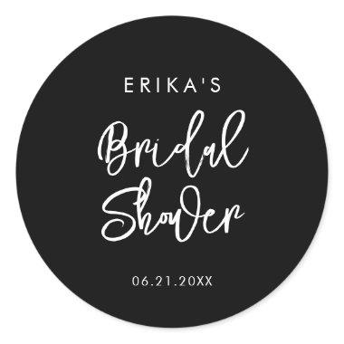 Contemporary Modern Black Bridal Shower Classic Round Sticker