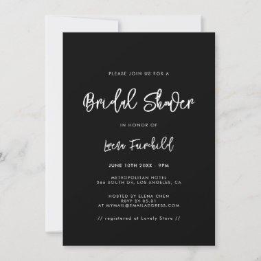 Contemporary modern black Bridal shower Invitations