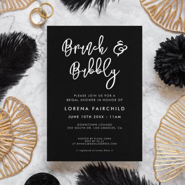 Contemporary modern black Brunch and Bubbly Invitations