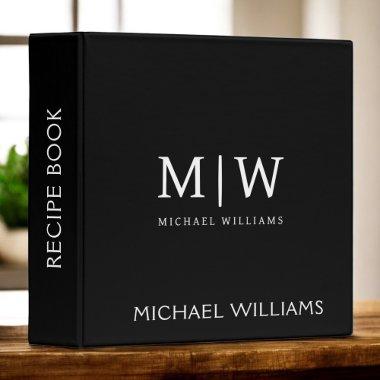 Cookbook Black White Script Monogram 3 Ring Binder