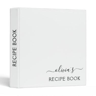 Cookbook Black White Script Monogram 3 Ring Binder