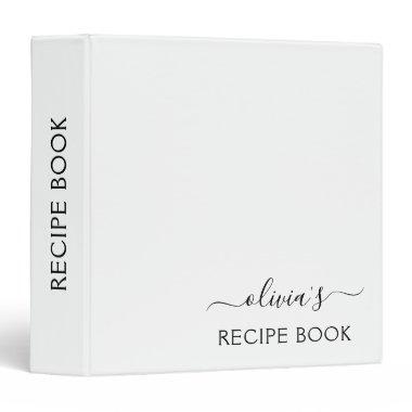 Cookbook Black White Script Monogram 3 Ring Binder