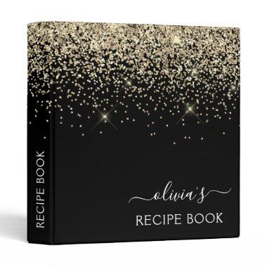 Cookbook Gold Black Glitter Monogram Recipe Book 3 Ring Binder
