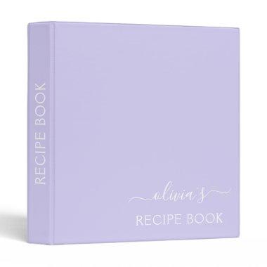 Cookbook Lavender Purple Script Monogram 3 Ring Binder