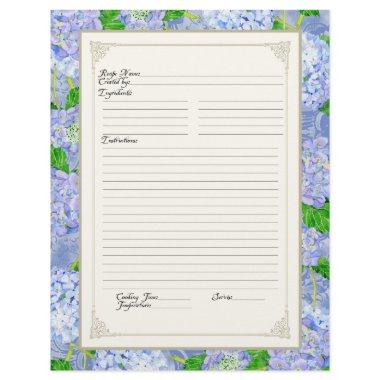 Cookbook Page Blue Hydrangea Lace Floral Formal