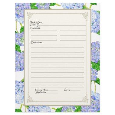 Cookbook Page Blue Hydrangea Lace Floral Formal