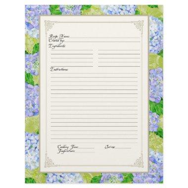 Cookbook Page Blue Hydrangea Lace Floral Formal