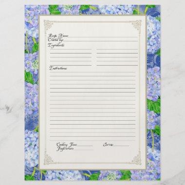 Cookbook Page Blue Hydrangea Lace Floral Formal