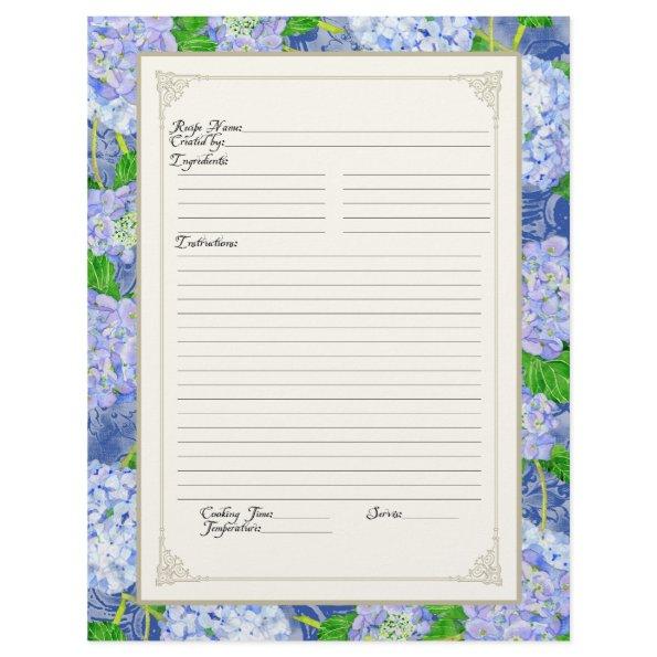 Cookbook Page Blue Hydrangea Lace Floral Formal