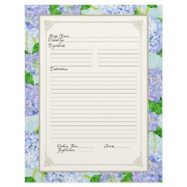 Cookbook Page Blue Hydrangea Lace Floral Formal