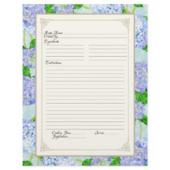 Cookbook Page Blue Hydrangea Lace Floral Formal