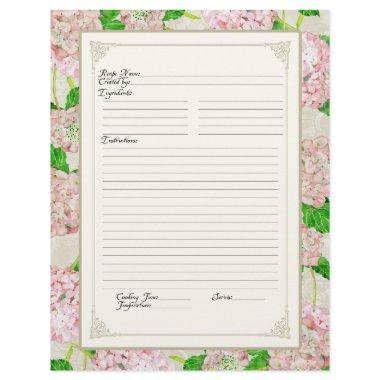 Cookbook Page Pink Hydrangea Lace Floral Formal