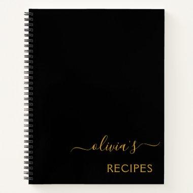 Cookbook Recipe Black Gold Monogram Notebook