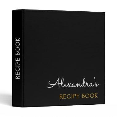 Cookbook Recipe Book Black Gold Monogram 3 Ring Binder