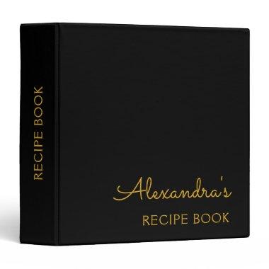 Cookbook Recipe Book Black Gold Monogram 3 Ring Binder