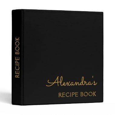Cookbook Recipe Book Black Gold Monogram 3 Ring Binder