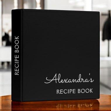 Cookbook Recipe Book Black Silver Monogram 3 Ring Binder