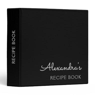 Cookbook Recipe Book Black Silver Monogram 3 Ring Binder