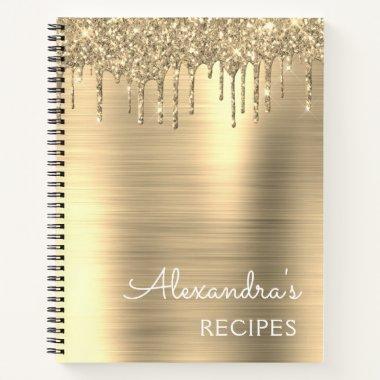 Cookbook Recipe Book Gold Glitter Monogram