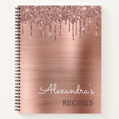 Cookbook Recipe Book Rose Gold Glitter Monogram