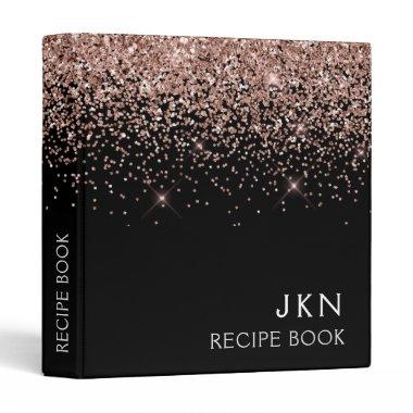 Cookbook Recipe Book Rose Gold Pink Glitter 3 Ring Binder