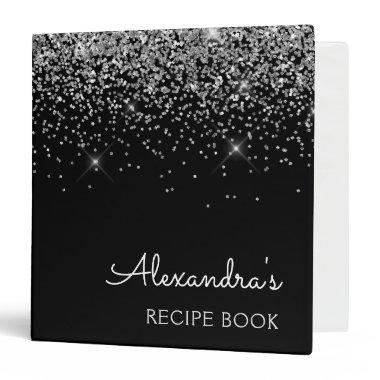 Cookbook Recipe Book Silver Black Glitter Monogram 3 Ring Binder