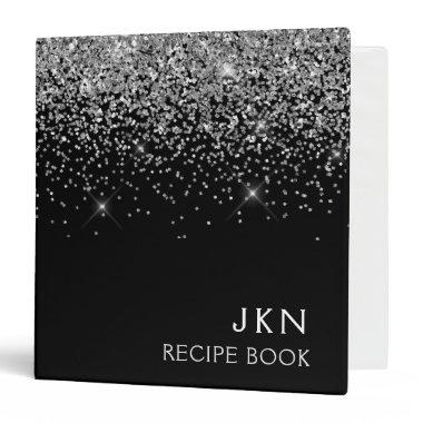 Cookbook Recipe Book Silver Black Glitter Monogram 3 Ring Binder